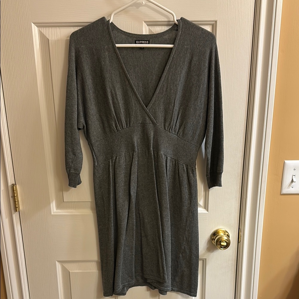 Grey Sweater Dress with Cuffed 3/4 Sleeves